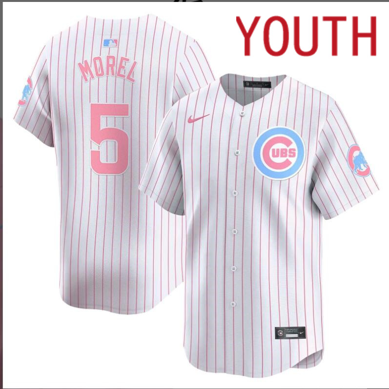 Youth  Chicago Cubs #5 Morel white with red strips 2024 Nike MLB jersey